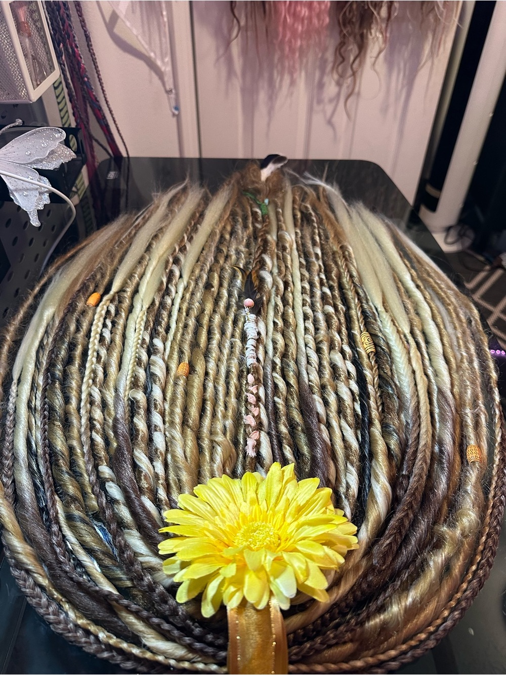 Blonde & Brown Mixed Dreadlock Extensions with Decorative Beads